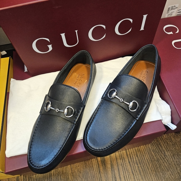 GUCCI Driver $895 Men\'s Black Leather With Horsebit Loafers UK 10.5 main image 9